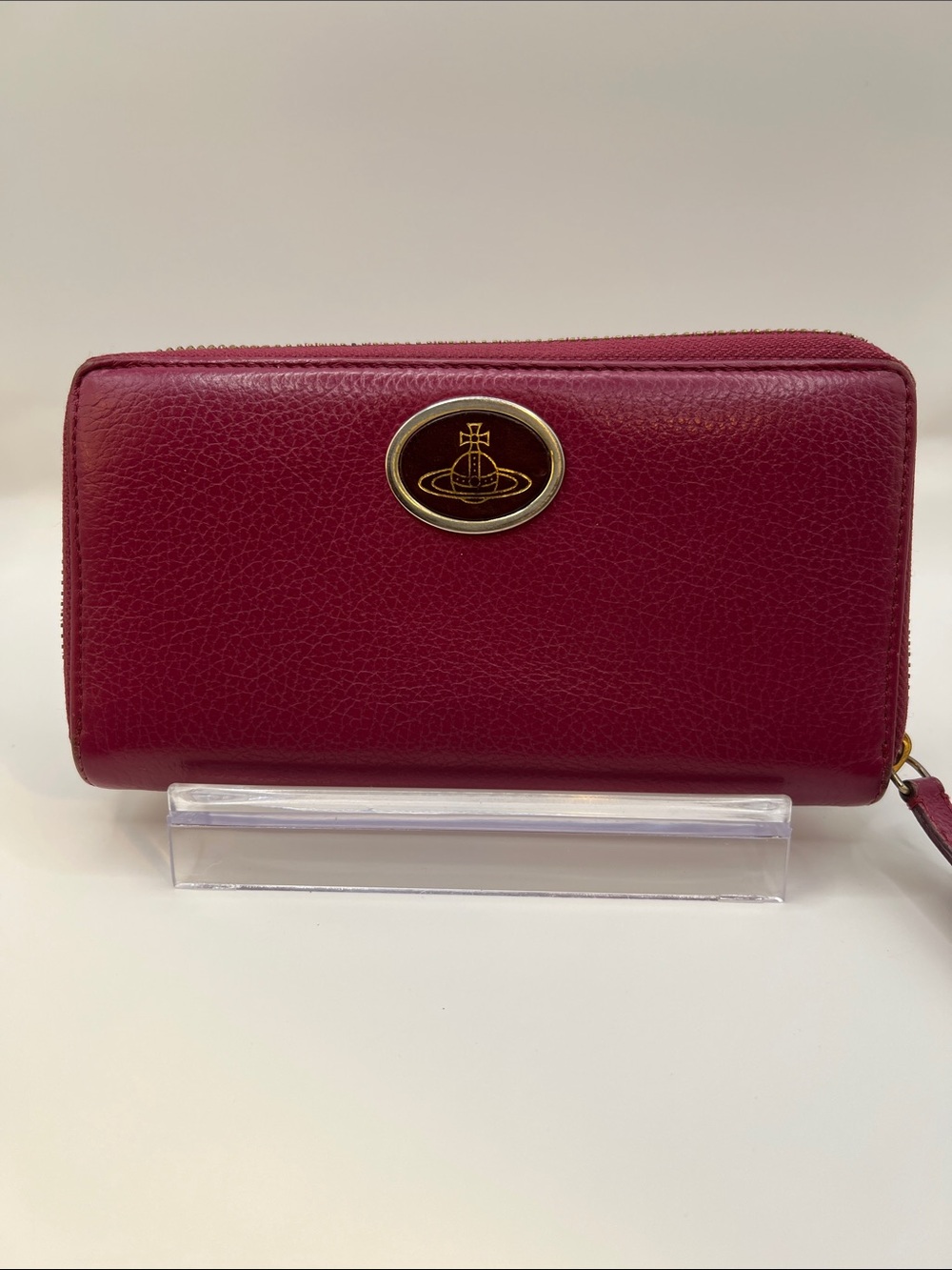Vivienne Westwood Raspberry Red Zip-Around Wallet with Gold Emblem